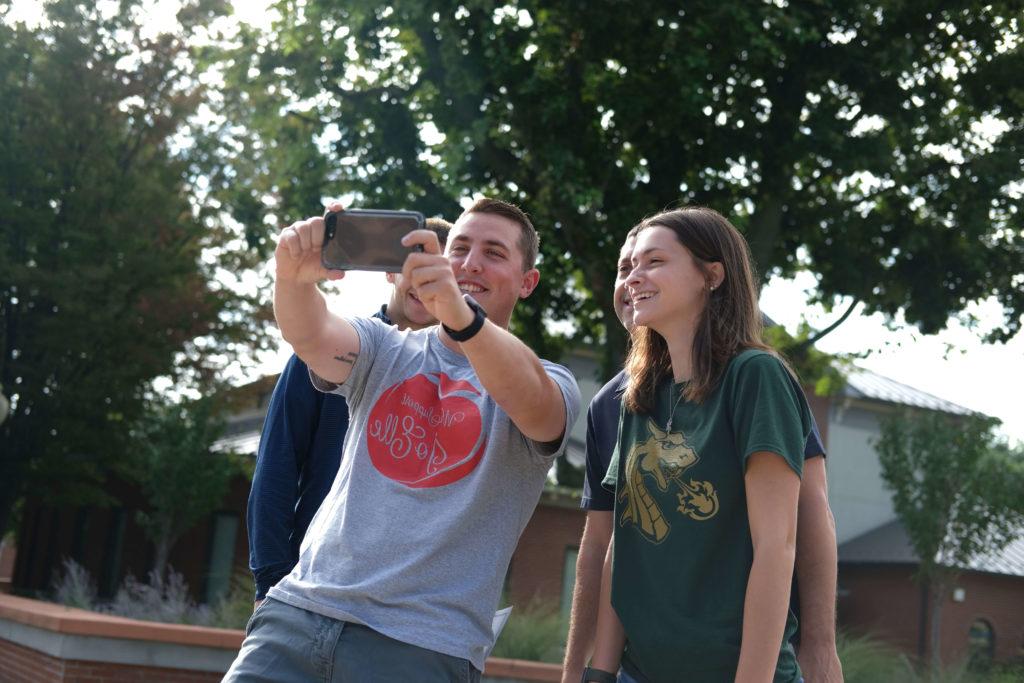 selfies in hayes courtyard